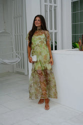 Josie Floral Organza Maxi Dress-Green Multi