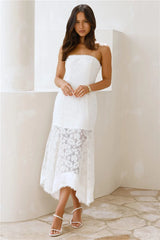 Luxe Petal Lace Strapless Maxi Dress White