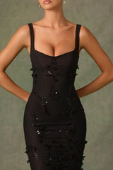 Embellished Fishtail Corset Gown in Black