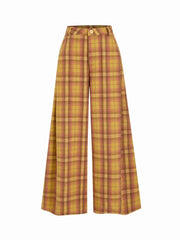 Flannel Check Button Wide Leg Trousers