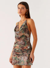 Wineweather Cowl Mini Dress - Vintage Blossom