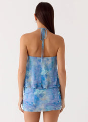 Jisoo Halter Mini Dress - Aqua Paisley