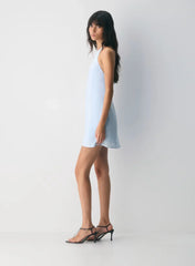 Double satin halterneck mini dress