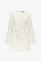 Suzanne Appliqué Bell Sleeve Mini Dress - Snow