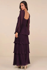 Impactful Elegance Purple Tiered Balloon Sleeve Maxi Dress
