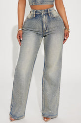 Chasing A Dream Embellished Stretch Straight Leg Jeans - Vintage Wash