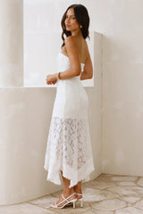 Luxe Petal Lace Strapless Maxi Dress White