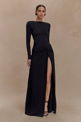 Deanna Long Sleeve Gathered Maxi Dress - Black