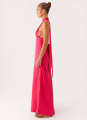 Alicia Satin Halter Maxi Dress - Fuchsia