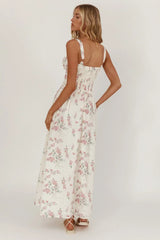 Seen The Light Tie Bust Maxi Dress Floral Cream/Pink