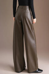 Thickened PU High Waist Wide Leg Bootcut Slim Casual Pants