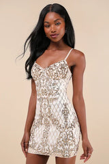Moonlit Love Gold Sequin Sleeveless Bodycon Mini Dress