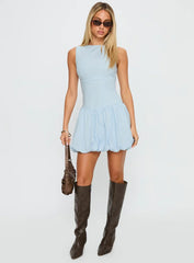 Cicely Bubble Hem Mini Dress Blue