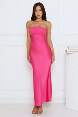 Love Club Strapless Satin Maxi Dress Pink