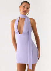 Melisande Scarf Neck Mini Dress - Lavender