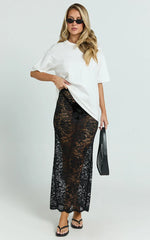 Dahlia Midi Skirt - Lace Skirt in Black