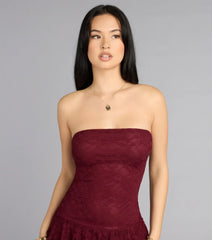 Flirt First Strapless Lace Tiered Mini Dress