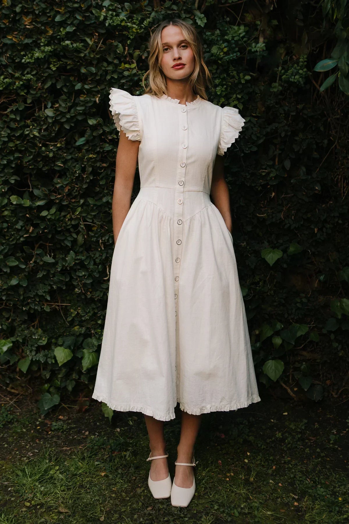 Nelly Dress in White Denim