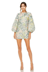 Short Floral Puff Sleeve Cocktail Dress