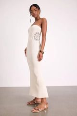 Brenna Ivory Strapless Sweater Knit Midi Dress
