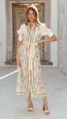 Magnolia Midi Dress - Acacia Palm Cream