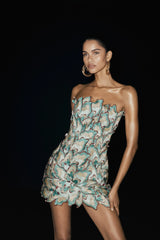 Juniper Hand Embroidered Floral Mini Dress - Gold/Teal