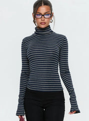 Temika Long Sleeve Backless Top Navy Stripe
