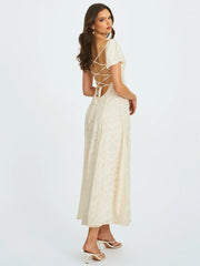 Pandora White Bubble Sleeve Backless Maxi Dress