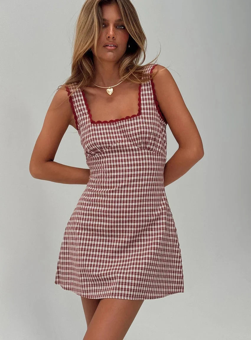 Dasha Mini Dress Red Check Tall