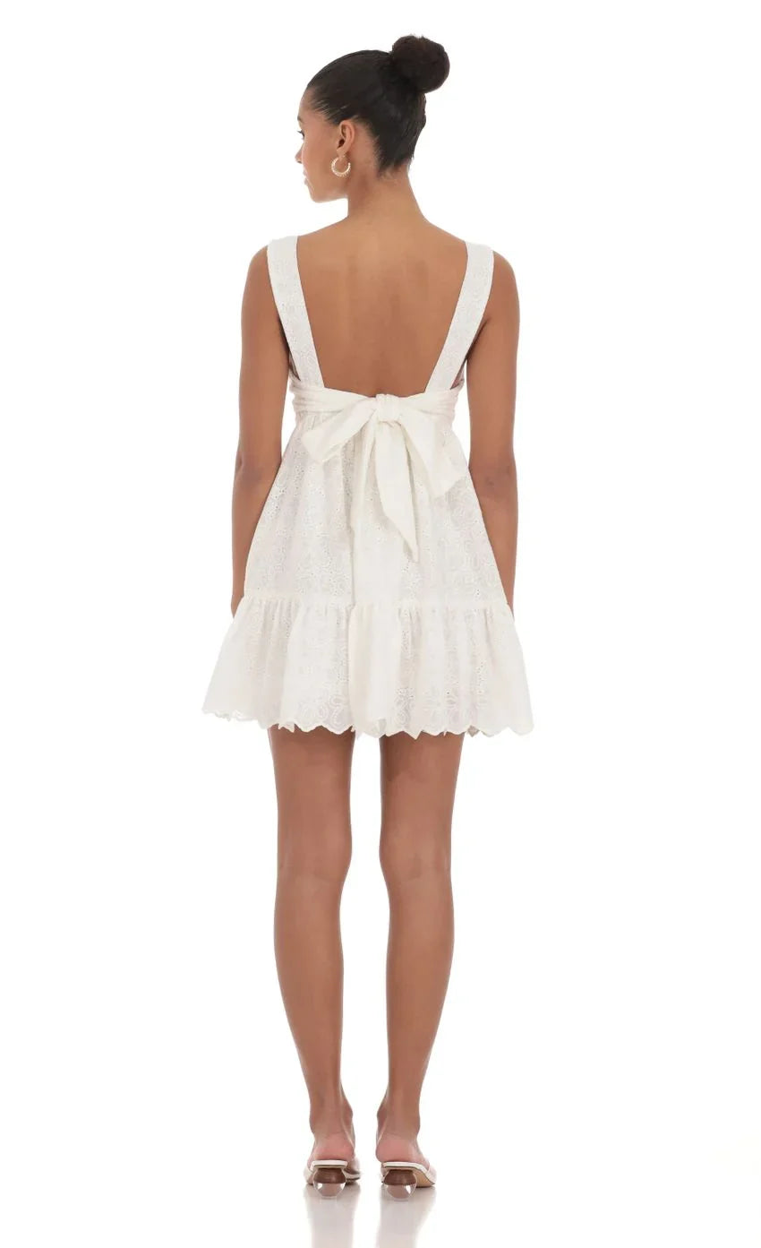 Floral Eyelet Babydoll Dress in White