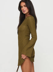 Lukea Long Sleeve Ribbed Mini Dress Olive