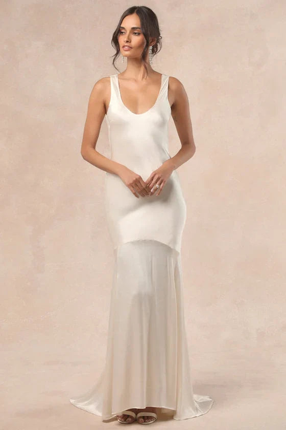 Love All of Me Champagne Satin Maxi Dress