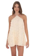 Satin Trim Floral Halter Dress in Ivory