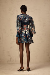 Candice blue graphic-print embellished mini dress