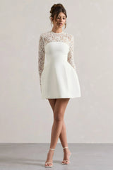 Birdie | White Lace Long-Sleeve Mini Dress