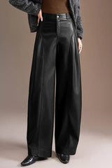 Thickened PU High Waist Wide Leg Bootcut Slim Casual Pants