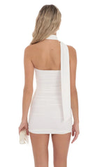 Scarf Wrap Bodycon Dress in White