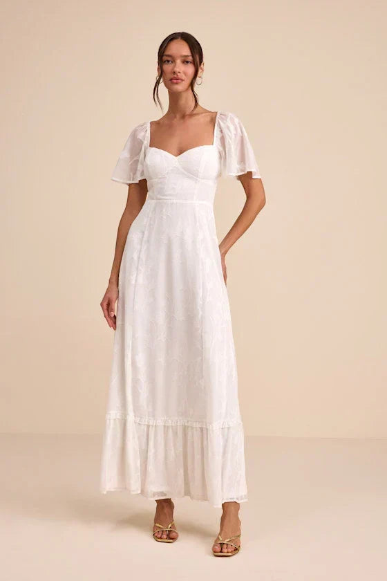 Tailor Made For You White Jacquard Lace-Up Maxi Dress