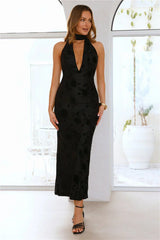 Shallow Love Halter Maxi Dress Black