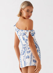 Amazonia Linen Mini Dress - Floral Wave