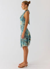 Bad Alive Halter Hanky Mini Dress - Aqua Blur