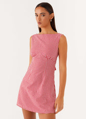 Lotus Tie Back Mini Dress - Red Gingham