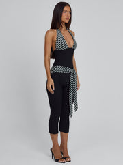 Malani Capri Jumpsuit Black Stripe