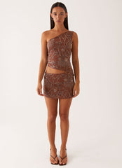 Through The Night One Shoulder Mini Dress - Chocolate