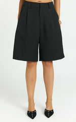 Nola Shorts - Mid Waist Bermuda Relaxed Fit Shorts in Black