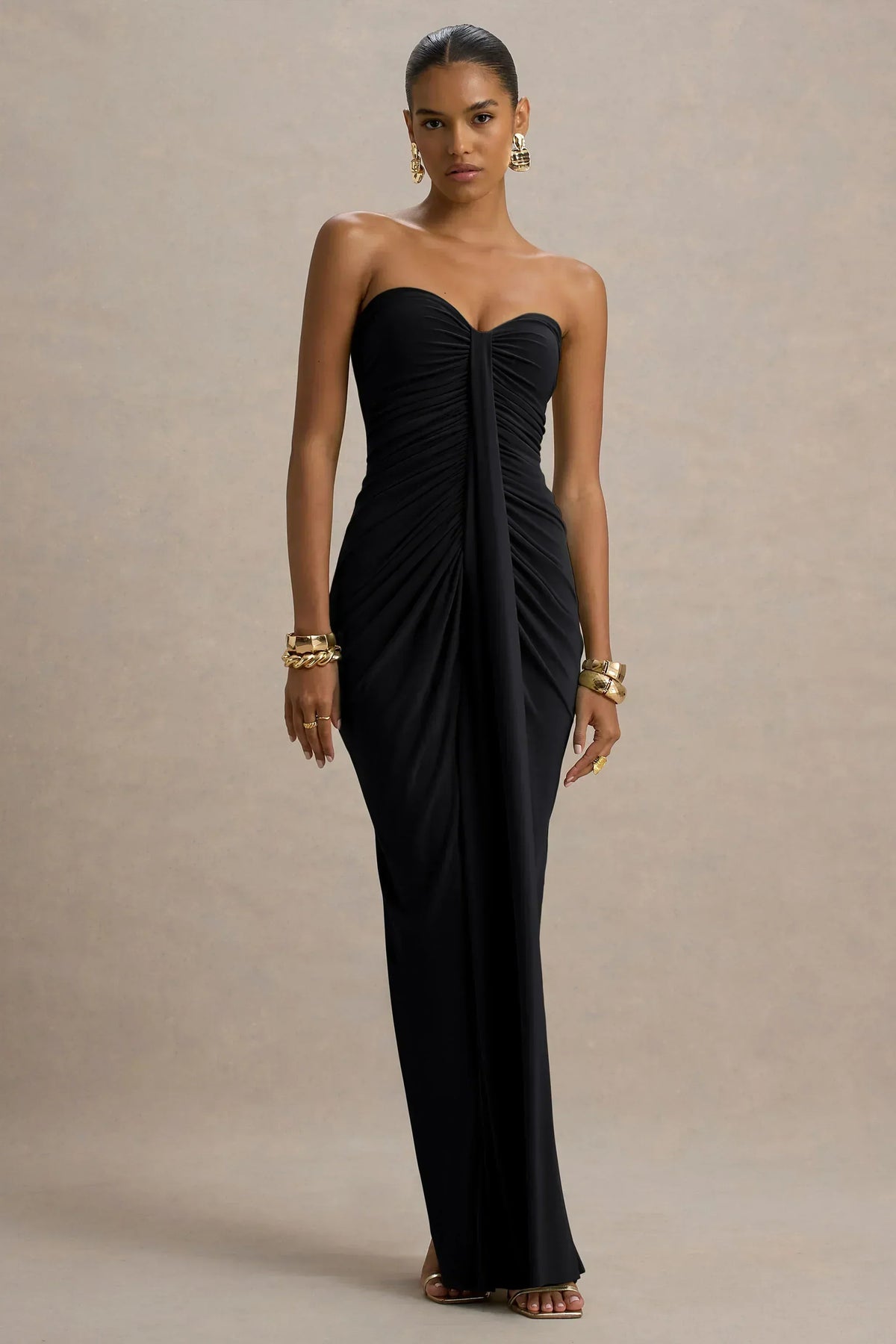 Ali | Black Sweetheart Ruched Wrap Maxi Dress