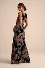 Ramonda Black Velvet Burnout Sleeveless Maxi Dress