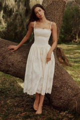 White Custom Lace + Cotton Midi Sundress