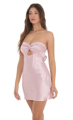 Satin Strapless Twist Cutout Dress in Lilac