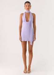 Melisande Scarf Neck Mini Dress - Lavender
